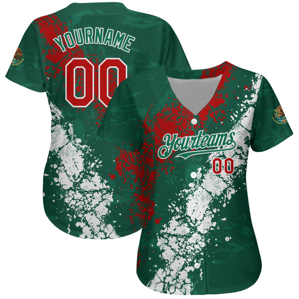 Custom Kelly Green Red-White 3D Mexico Authentic Baseball Jersey alternate