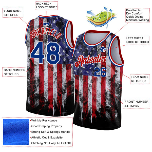 Custom White Royal-Red 3D American Flag Fashion Authentic Basketball Jersey alternate