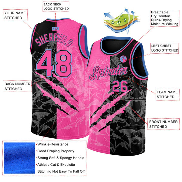 Custom Graffiti Pattern Pink Black-Light Blue 3D Scratch Authentic Basketball Jersey alternate