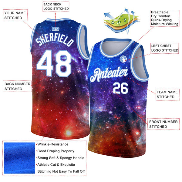 Custom Galactic White-Light Blue 3D Authentic Basketball Jersey alternate