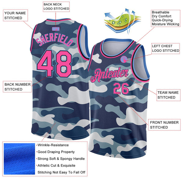 Custom Camo Pink Black-Light Blue 3D Authentic Salute To Service Basketball Jersey alternate