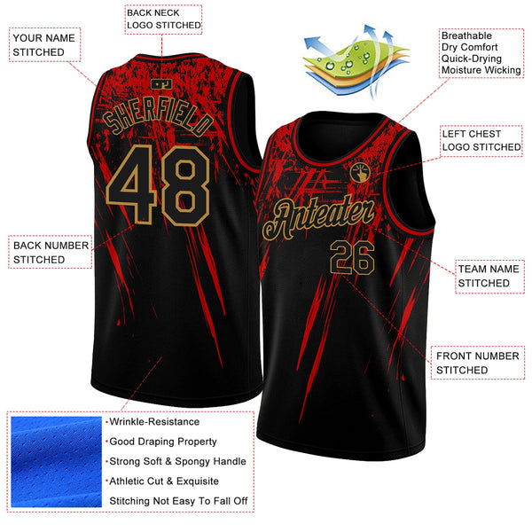 Custom Black Old Gold 3D Pattern Design Authentic Basketball Jersey alternate