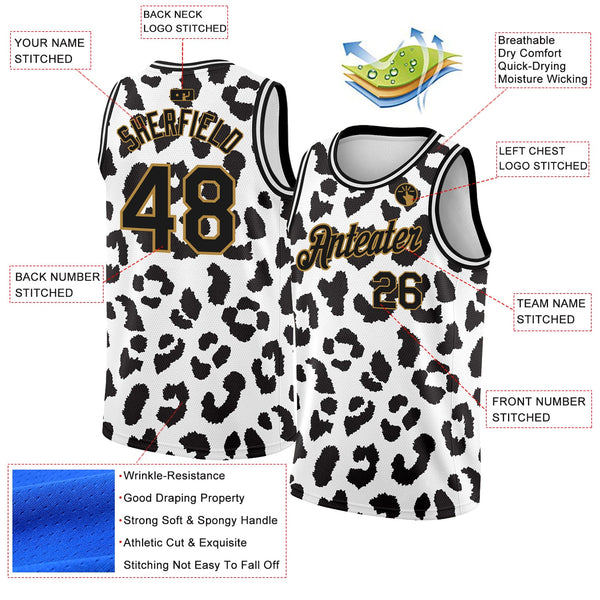 Custom White Black-Old Gold 3D Pattern Design Leopard Print Authentic Basketball Jersey alternate