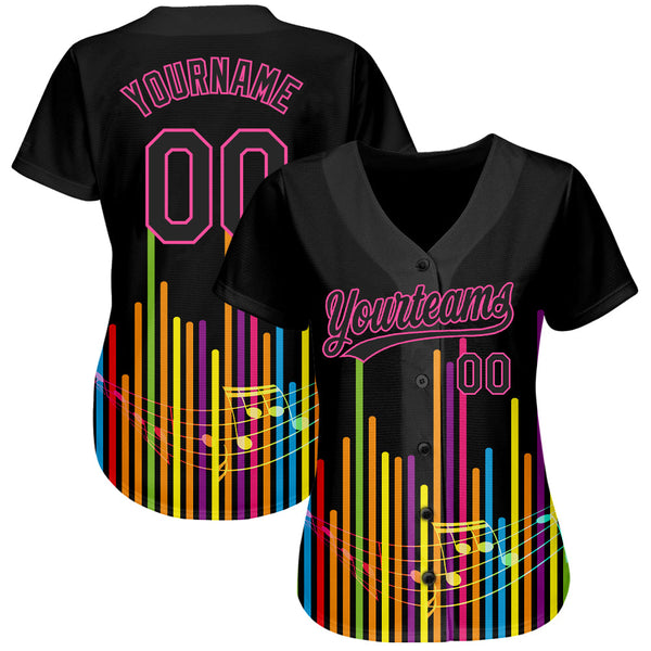 Custom Black Pink 3D Pattern Design Music Festival Abstract Music Soundwave Authentic Baseball Jersey alternate