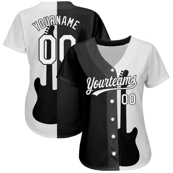 Custom Black White 3D Pattern Design Music Festival Guitar Rock And Roll Authentic Baseball Jersey alternate
