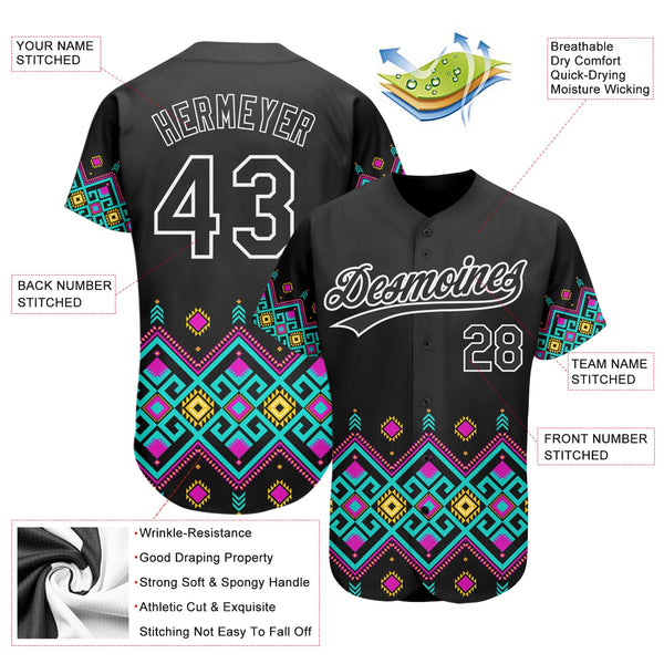 Custom Black White 3D Pattern Design Traditional African Ethnic Style Authentic Baseball Jersey alternate