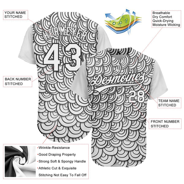 Custom White Black 3D Pattern Design Abstract Doodle Line Art Authentic Baseball Jersey alternate
