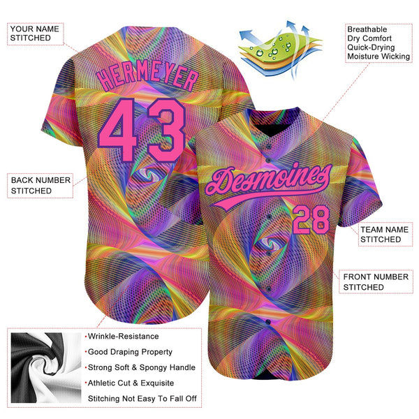 Custom Purple Pink 3D Pattern Design Abstract Fractal Style Authentic Baseball Jersey alternate