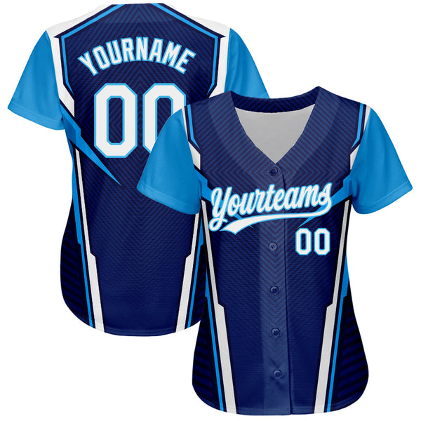 Custom Navy White-Sky Blue 3D Pattern Design Abstract Sport Authentic Baseball Jersey alternate