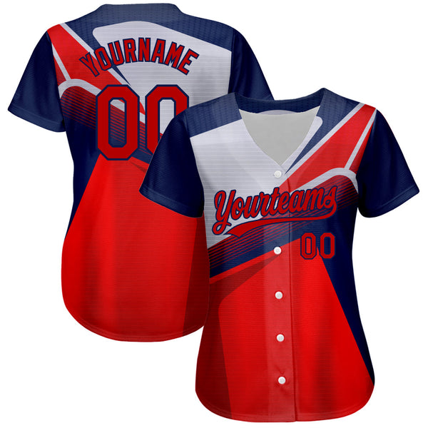 Custom Red Navy 3D Pattern Design Abstract Sport Authentic Baseball Jersey alternate