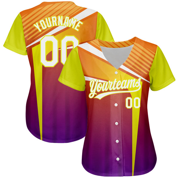 Custom Orange White Purple-Neon Yellow 3D Pattern Design Abstract Sport Authentic Baseball Jersey alternate