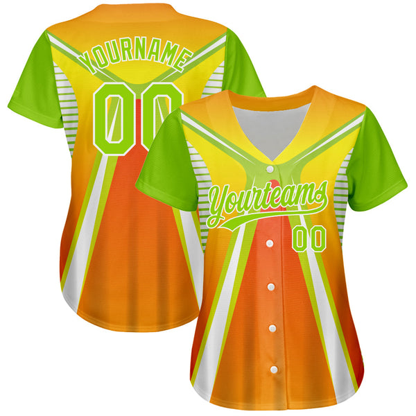 Custom Orange Neon Green-White 3D Pattern Design Abstract Sport Authentic Baseball Jersey alternate