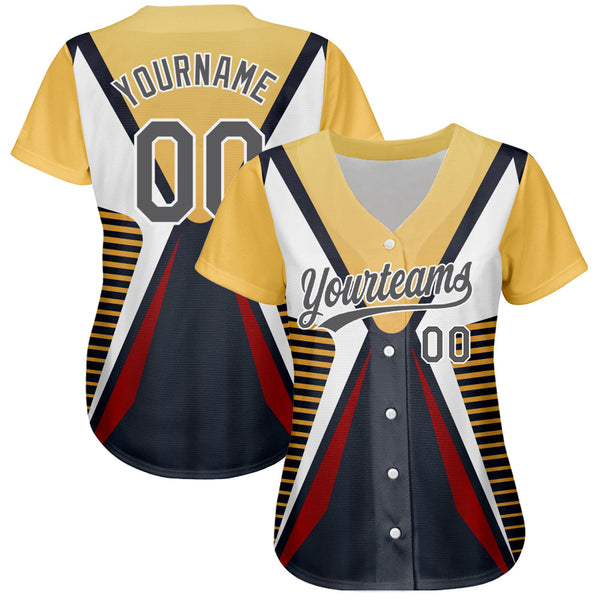 Custom Steel Gray Vegas Gold-White 3D Pattern Design Abstract Sport Authentic Baseball Jersey alternate
