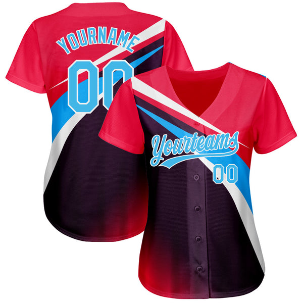 Custom Neon Pink Sky Blue Purple-White 3D Pattern Design Abstract Sport Authentic Baseball Jersey alternate