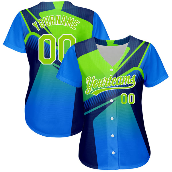 Custom Royal Neon Green-White 3D Pattern Design Abstract Sport Authentic Baseball Jersey alternate