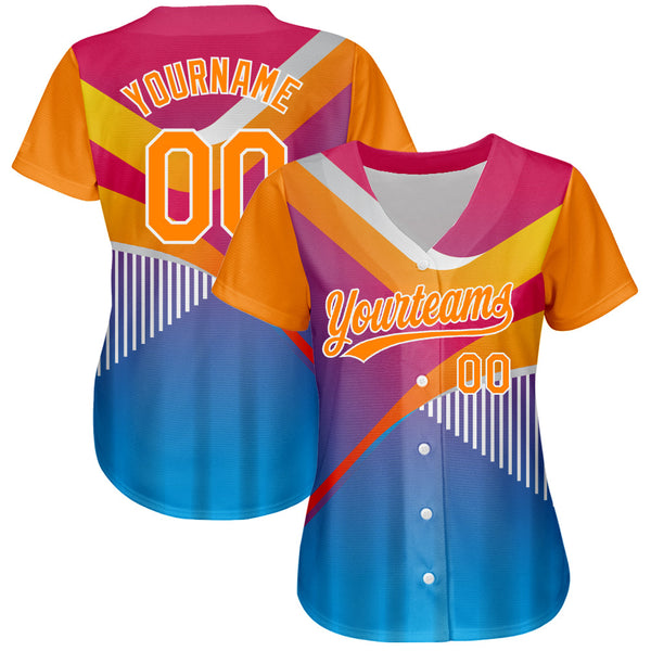 Custom Pink Bay Orange Light Blue-White 3D Pattern Design Abstract Sport Authentic Baseball Jersey alternate