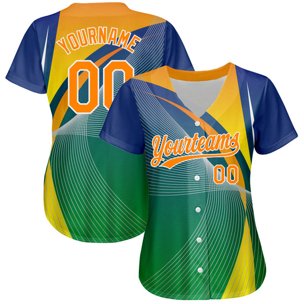 Custom Kelly Green Bay Orange-White 3D Pattern Design Abstract Sport Authentic Baseball Jersey alternate