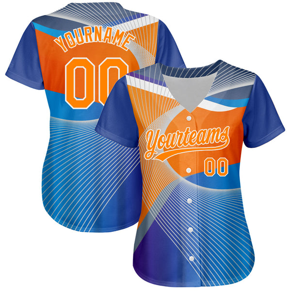 Custom Light Blue Bay Orange-White 3D Pattern Design Abstract Sport Authentic Baseball Jersey alternate