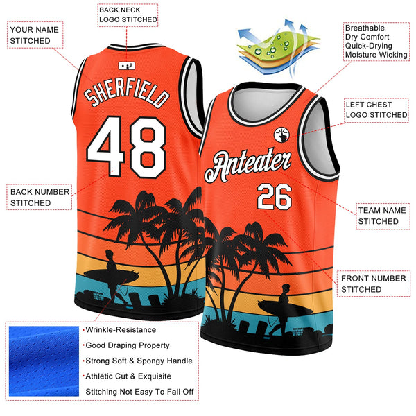 Custom Orange White-Black 3D Pattern Hawaii Beach Palm Trees Authentic Basketball Jersey alternate