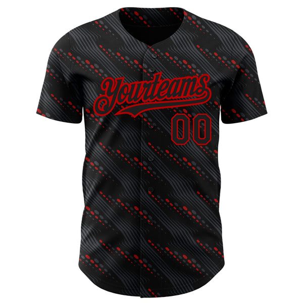 Custom Black Red 3D Pattern Design Slant Lines Authentic Baseball Jersey alternate