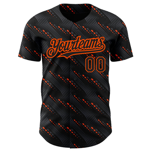 Custom Black Orange 3D Pattern Design Slant Lines Authentic Baseball Jersey alternate