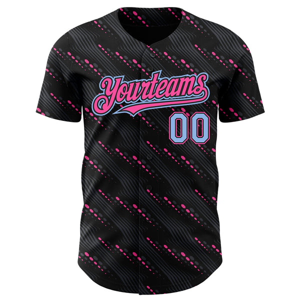 Custom Black Light Blue-Pink 3D Pattern Design Slant Lines Authentic Baseball Jersey alternate