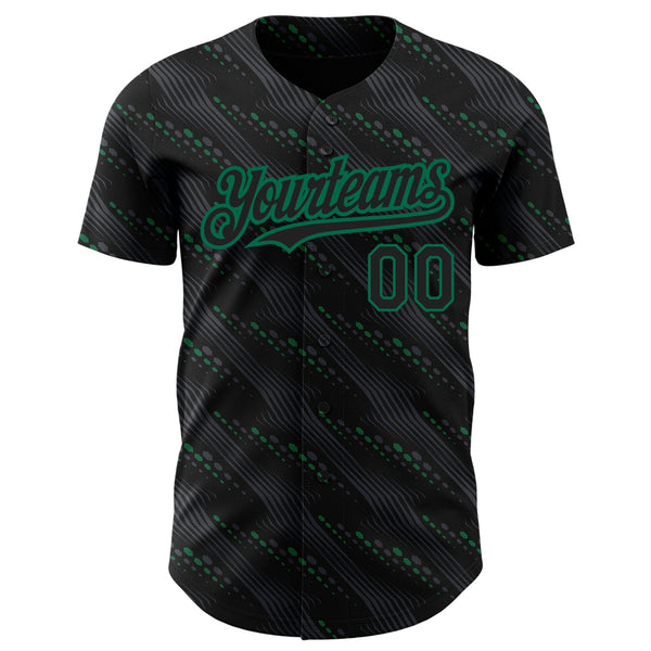 Custom Black Kelly Green 3D Pattern Design Slant Lines Authentic Baseball Jersey alternate