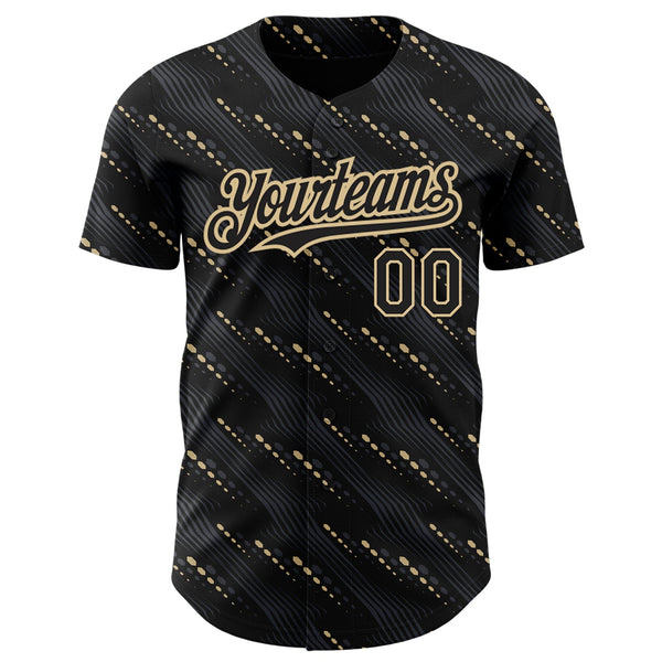 Custom Black Vegas Gold 3D Pattern Design Slant Lines Authentic Baseball Jersey alternate