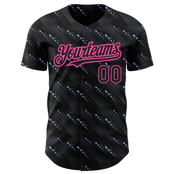 Custom Black Pink 3D Pattern Design Slant Lines Authentic Baseball Jersey alternate