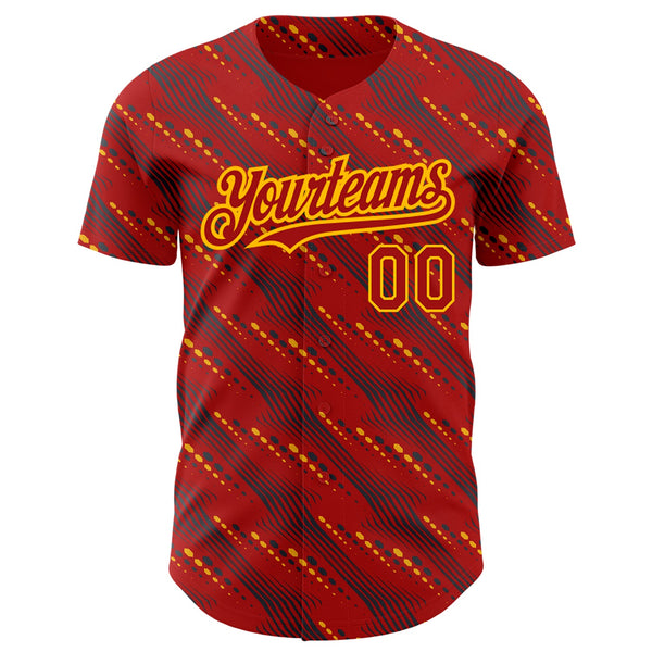 Custom Red Gold 3D Pattern Design Slant Lines Authentic Baseball Jersey alternate