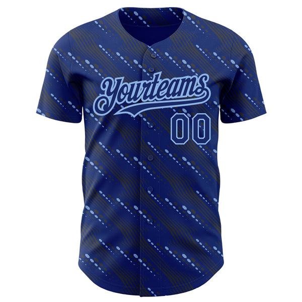 Custom Royal Light Blue 3D Pattern Design Slant Lines Authentic Baseball Jersey alternate