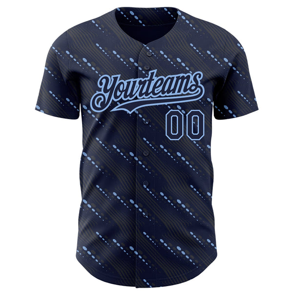 Custom Navy Light Blue 3D Pattern Design Slant Lines Authentic Baseball Jersey alternate