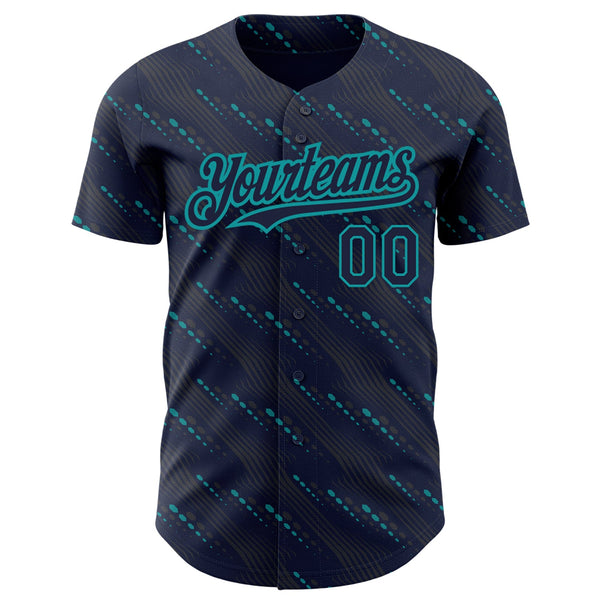Custom Navy Teal 3D Pattern Design Slant Lines Authentic Baseball Jersey alternate