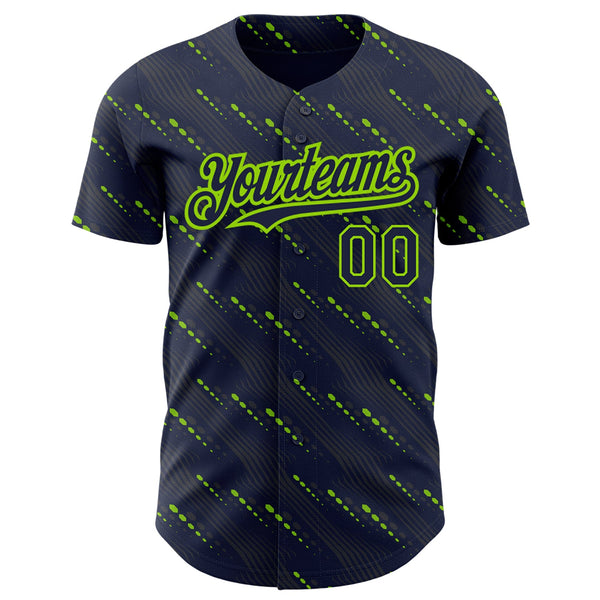 Custom Navy Neon Green 3D Pattern Design Slant Lines Authentic Baseball Jersey alternate