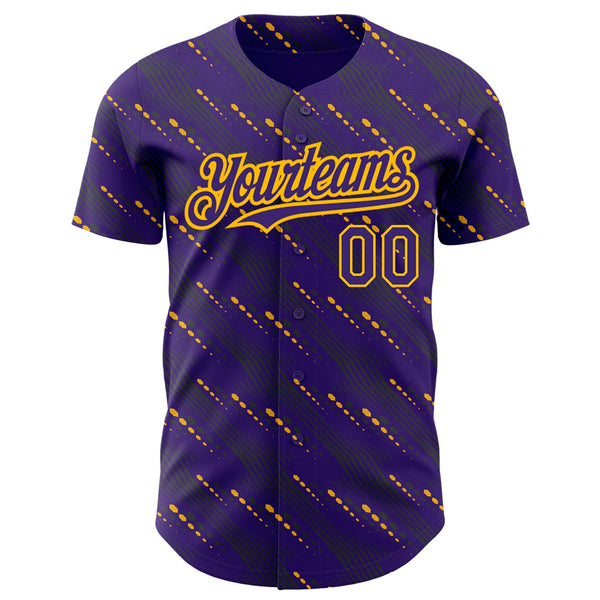 Custom Purple Gold 3D Pattern Design Slant Lines Authentic Baseball Jersey alternate