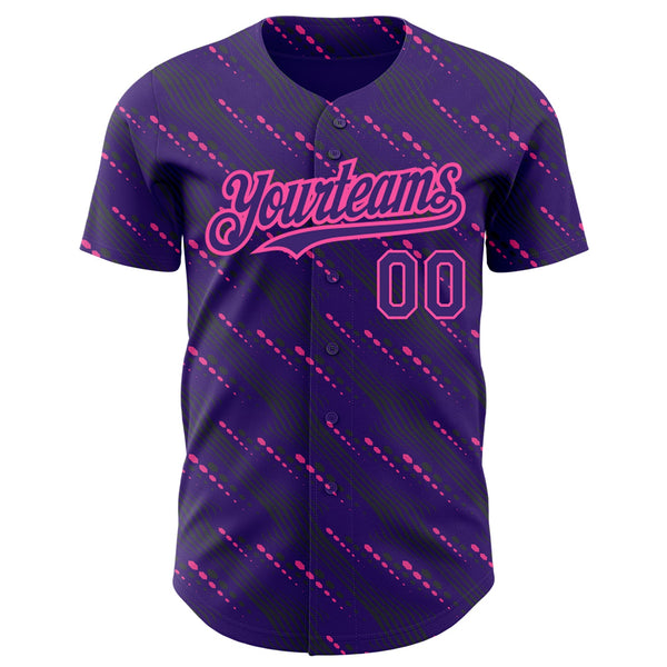 Custom Purple Pink 3D Pattern Design Slant Lines Authentic Baseball Jersey alternate