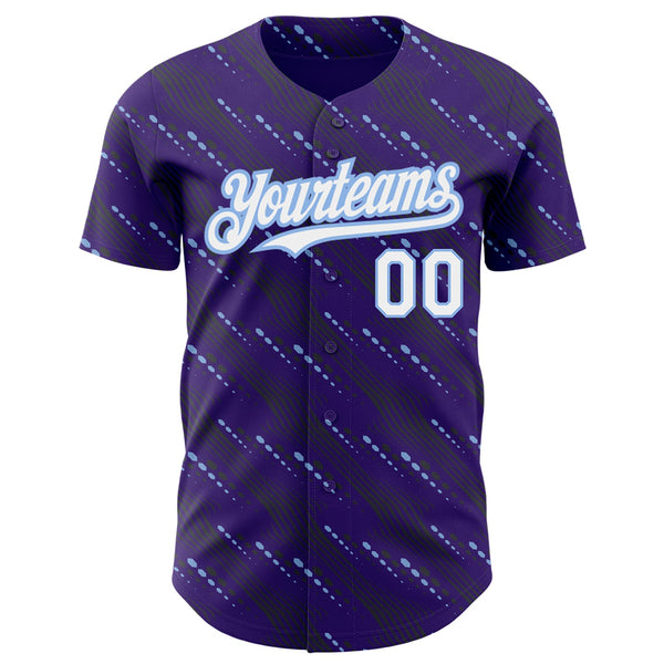 Custom Purple White-Light Blue 3D Pattern Design Slant Lines Authentic Baseball Jersey alternate