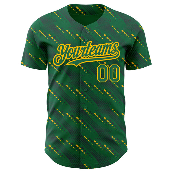 Custom Kelly Green-Gold 3D Pattern Design Slant Lines Authentic Baseball Jersey alternate