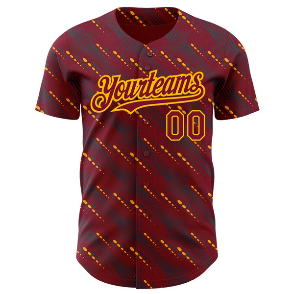 Custom Crimson Gold 3D Pattern Design Slant Lines Authentic Baseball Jersey alternate