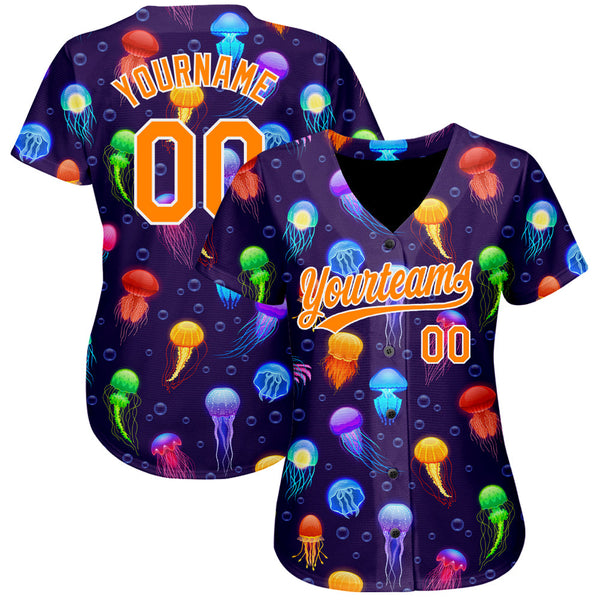 Custom Purple Bay Orange-White 3D Pattern Design Colorful Cartoon Jellyfish Authentic Baseball Jersey alternate