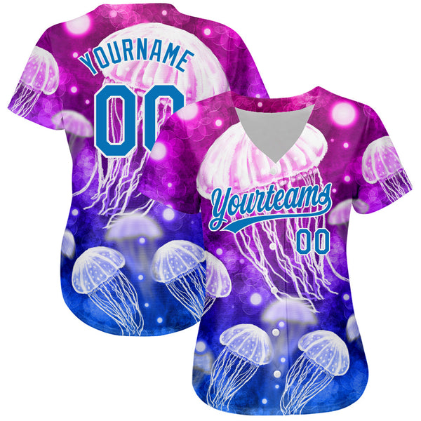 Custom Purple Blue-White 3D Pattern Design Jellyfish Authentic Baseball Jersey alternate