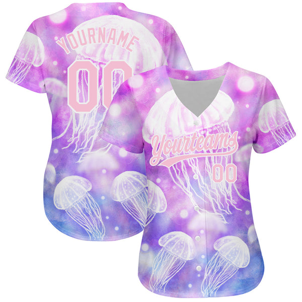 Custom Purple Light Pink-White 3D Pattern Design Jellyfish Authentic Baseball Jersey alternate