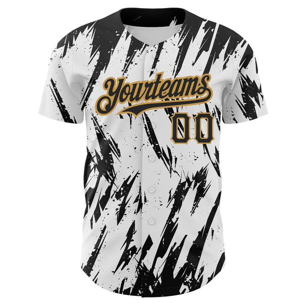 Custom White Black-Old Gold 3D Pattern Design Abstract Sharp Shape Authentic Baseball Jersey alternate