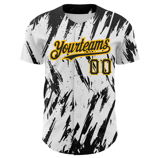 Custom White Black-Gold 3D Pattern Design Abstract Sharp Shape Authentic Baseball Jersey alternate