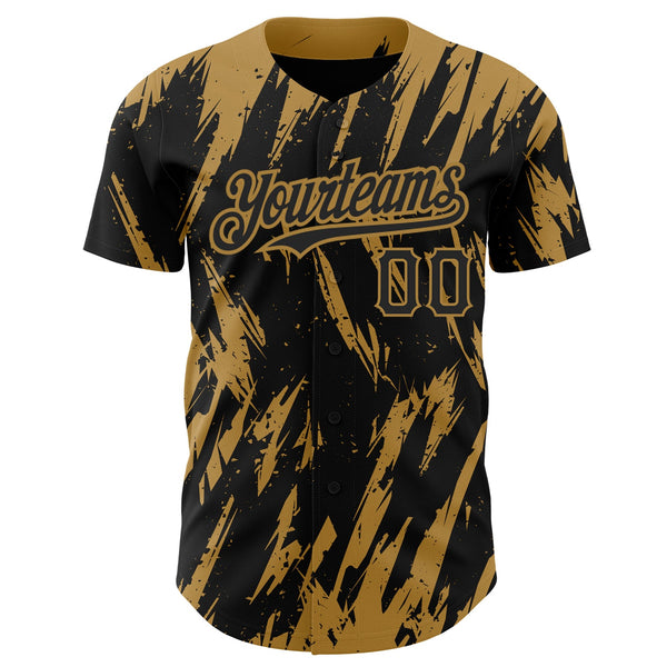 Custom Black Old Gold 3D Pattern Design Abstract Sharp Shape Authentic Baseball Jersey alternate