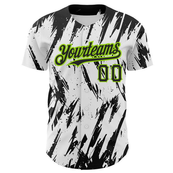 Custom White Black-Neon Green 3D Pattern Design Abstract Sharp Shape Authentic Baseball Jersey alternate