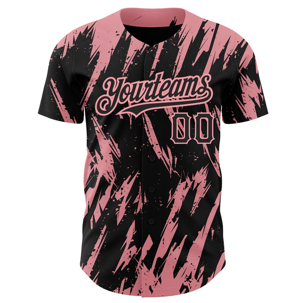 Custom Black Medium Pink 3D Pattern Design Abstract Sharp Shape Authentic Baseball Jersey alternate