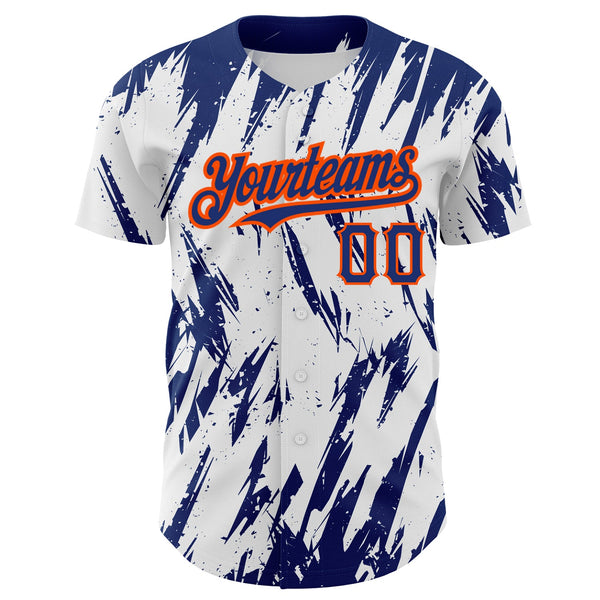 Custom White Royal-Orange 3D Pattern Design Abstract Sharp Shape Authentic Baseball Jersey alternate