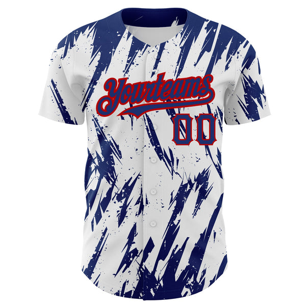 Custom White Royal-Red 3D Pattern Design Abstract Sharp Shape Authentic Baseball Jersey alternate