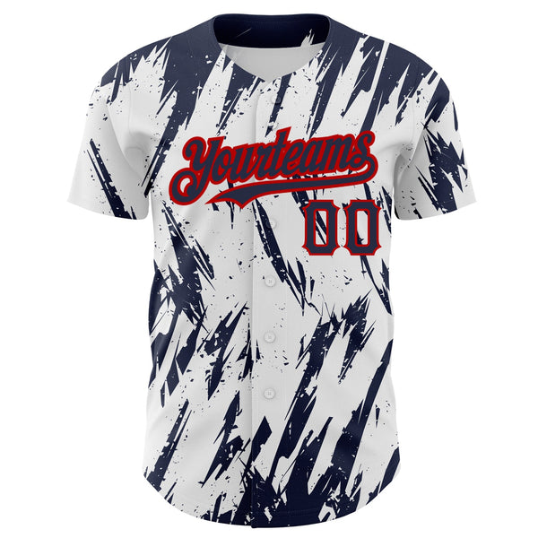 Custom White Navy-Red 3D Pattern Design Abstract Sharp Shape Authentic Baseball Jersey alternate